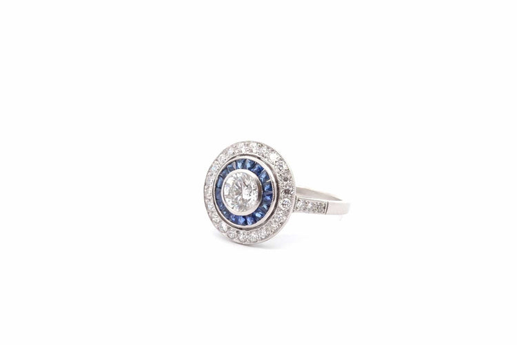 Bague 54 Bague Art déco en platine avec diamants et saphirs 58 Facettes 26478-26558