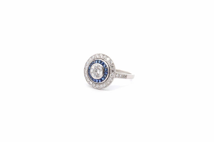 Bague 54 Bague Art déco en platine avec diamants et saphirs 58 Facettes 26478-26558