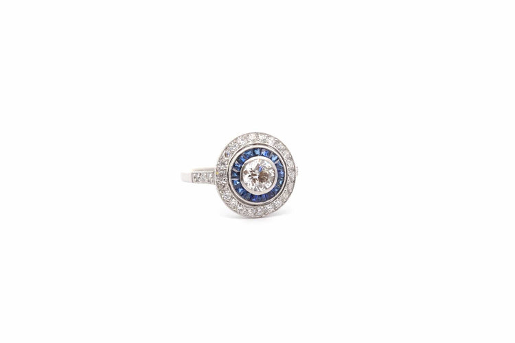 Bague 54 Bague Art déco en platine avec diamants et saphirs 58 Facettes 26478-26558
