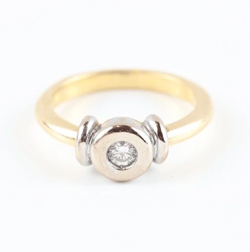 Bague 54 Bague solitaire bicolore en or jaune et blanc 18K et diamant 58 Facettes 159/24F