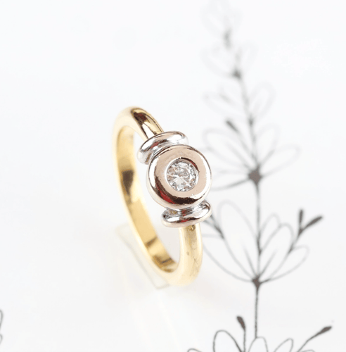 Bague 54 Bague solitaire bicolore en or jaune et blanc 18K et diamant 58 Facettes 159/24F