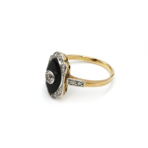 Bague 44 Art Déco - Bague en or jaune, platine, onyx et diamants 58 Facettes 260233R