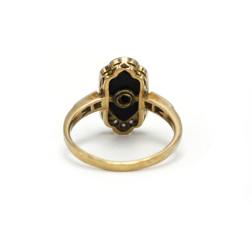 Bague 44 Art Déco - Bague en or jaune, platine, onyx et diamants 58 Facettes 260233R