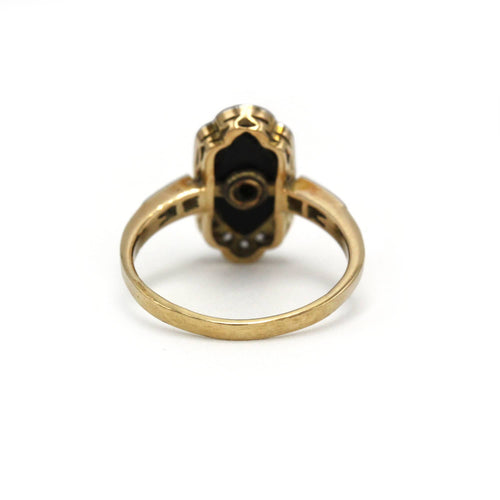 Bague 44 Art Déco - Bague en or jaune, platine, onyx et diamants 58 Facettes 260233R
