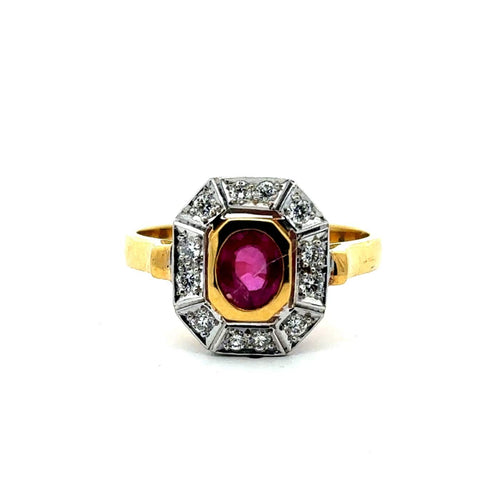 Bague 57 Art déco - Bague cocktail en or jaune 750, rubis et diamants 58 Facettes 50521