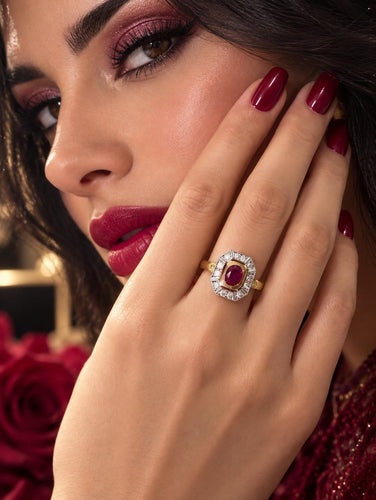 Bague 57 Art déco - Bague cocktail en or jaune 750, rubis et diamants 58 Facettes 50521