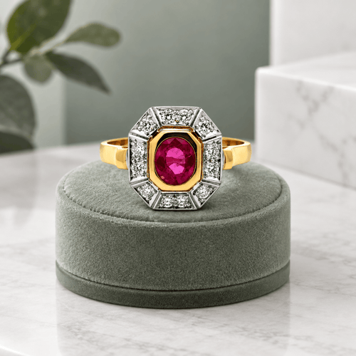 Bague 57 Art déco - Bague cocktail en or jaune 750, rubis et diamants 58 Facettes 50521