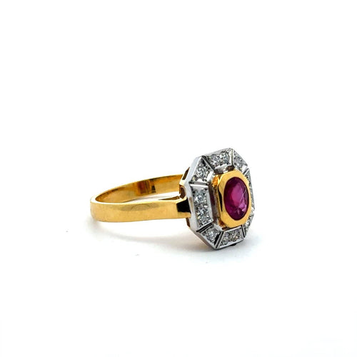 Bague 57 Art déco - Bague cocktail en or jaune 750, rubis et diamants 58 Facettes 50521