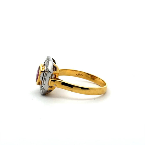 Bague 57 Art déco - Bague cocktail en or jaune 750, rubis et diamants 58 Facettes 50521