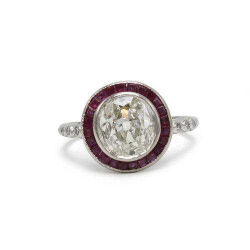 Bague 52 Art déco - Bague en platine avec diamant et rubis 58 Facettes 1439