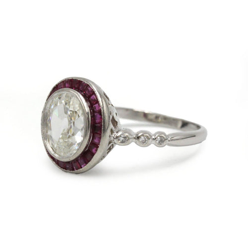 Bague 52 Art déco - Bague en platine avec diamant et rubis 58 Facettes 1439