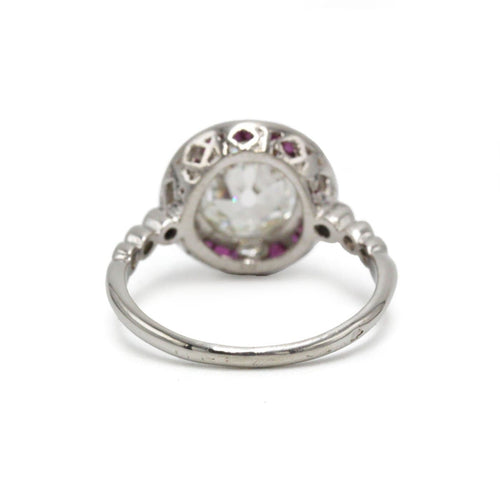 Bague 52 Art déco - Bague en platine avec diamant et rubis 58 Facettes 1439