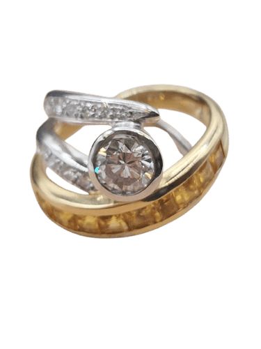 Bague 53 Bague cocktail vintage en or blanc et jaune, diamants et saphirs 58 Facettes CV-129