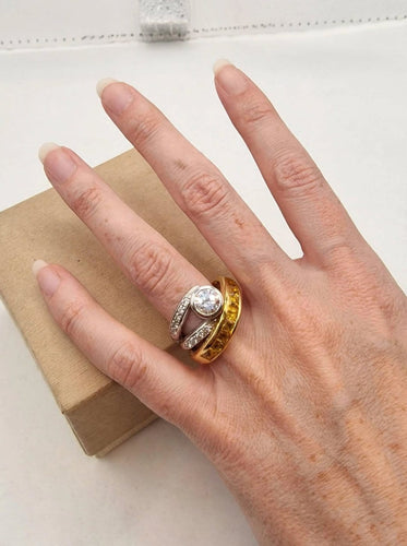 Bague 53 Bague cocktail vintage en or blanc et jaune, diamants et saphirs 58 Facettes CV-129
