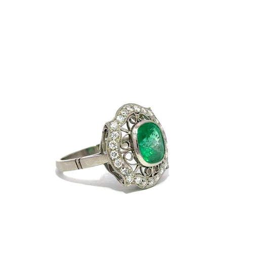 Bague 57 Bague cocktail en platine, émeraude de Colombie et diamants 58 Facettes 50524