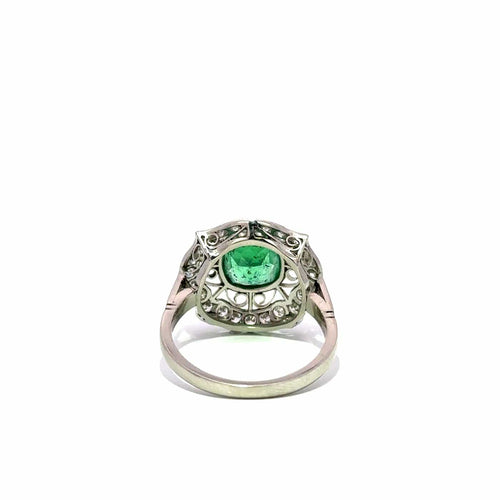 Bague 57 Bague cocktail en platine, émeraude de Colombie et diamants 58 Facettes 50524