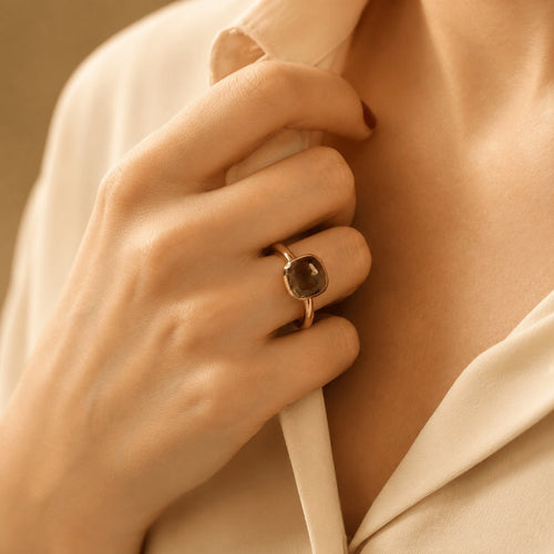 Bague 52 Pomellato Nudo - Bague classique en or rose et gris 18k, quartz 58 Facettes FB11608