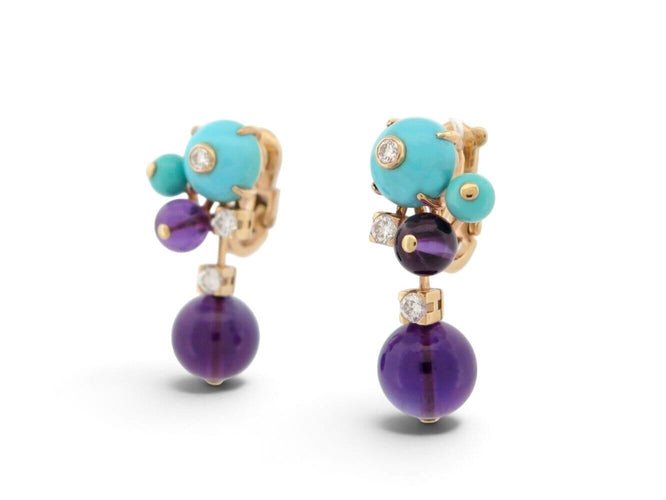 Boucles d'oreilles Cartier Délices de Goa - Boucles d'oreilles or rose, diamants, améthystes, turquoises 58 Facettes 276892