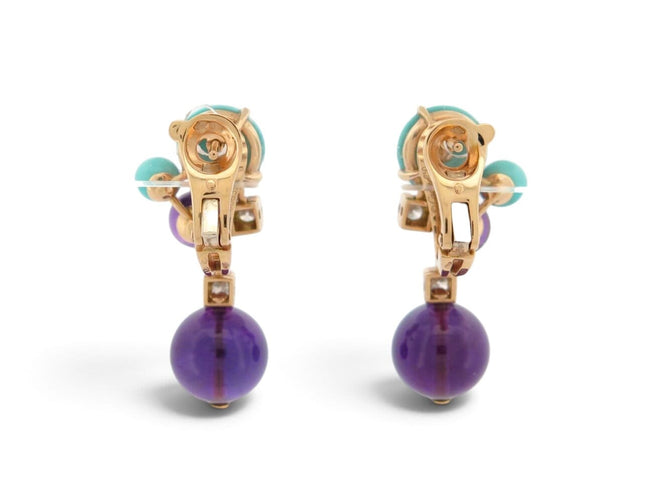 Boucles d'oreilles Cartier Délices de Goa - Boucles d'oreilles or rose, diamants, améthystes, turquoises 58 Facettes 276892