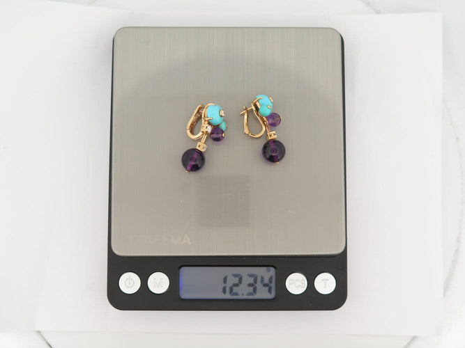 Boucles d'oreilles Cartier Délices de Goa - Boucles d'oreilles or rose, diamants, améthystes, turquoises 58 Facettes 276892