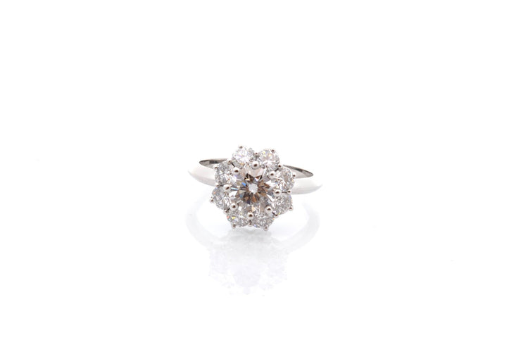 Bague 53 Bague marguerite en platine avec diamants 1 ct et 1,16 ct 58 Facettes 26583-26658
