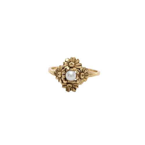 Bague 52 Bague florale en or jaune 18 carats et perle 58 Facettes 38009