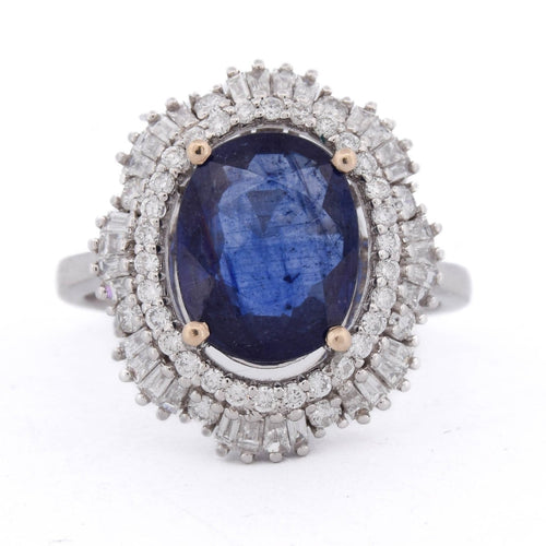 Bague 53 Bague en or blanc avec saphir et diamants 58 Facettes AN10 (00519)