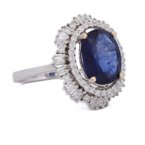 Bague 53 Bague en or blanc avec saphir et diamants 58 Facettes AN10 (00519)