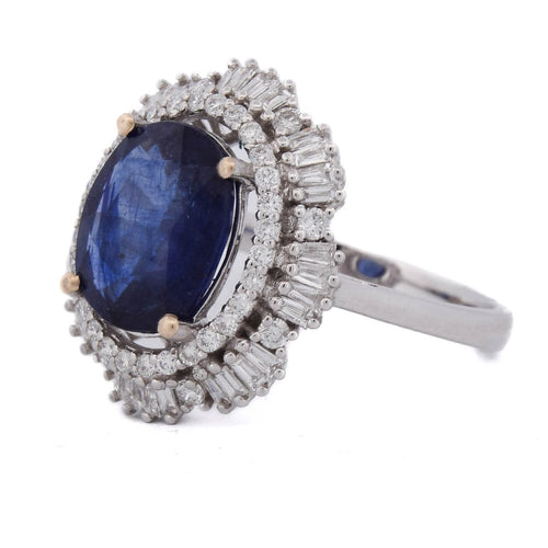 Bague 53 Bague en or blanc avec saphir et diamants 58 Facettes AN10 (00519)