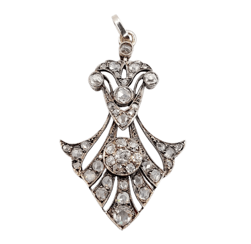 Pendentif Art déco - Pendentif palmette en or blanc et diamants 58 Facettes A07799