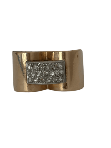 Bague 53 Bague Tank en or jaune, platine et diamants 58 Facettes LOT 8123