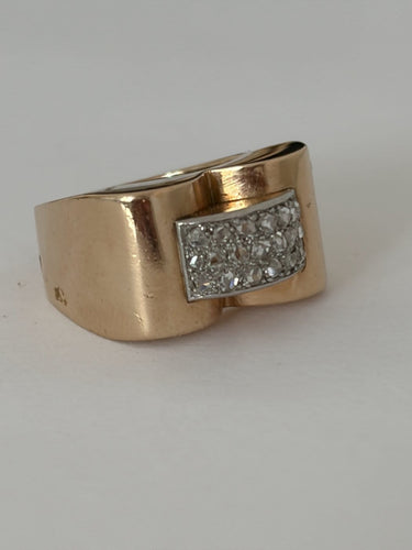 Bague 53 Bague Tank en or jaune, platine et diamants 58 Facettes LOT 8123