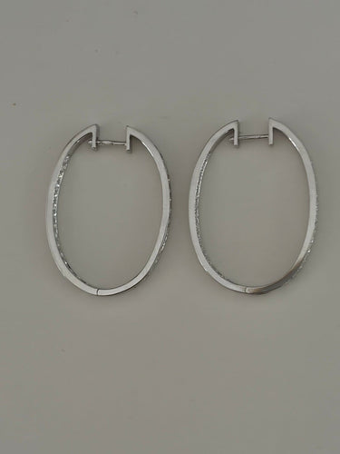 Boucles d'oreilles Boucles d'oreilles créoles ovales en or gris et diamants 58 Facettes LOT 8074