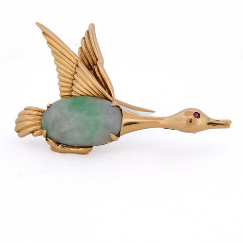 Broche Broche Oiseau en or jaune, jade et rubis 58 Facettes SP84 116-72 (00319)