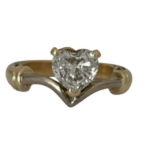 Bague 50 Duchesse - Bague en or jaune et gris 14 ct avec diamant cœur 58 Facettes LOT 8019