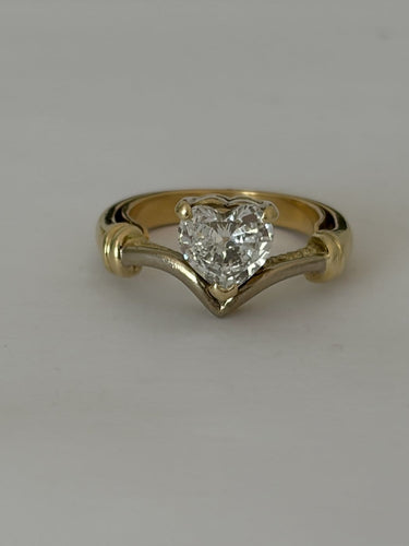 Bague 50 Duchesse - Bague en or jaune et gris 14 ct avec diamant cœur 58 Facettes LOT 8019