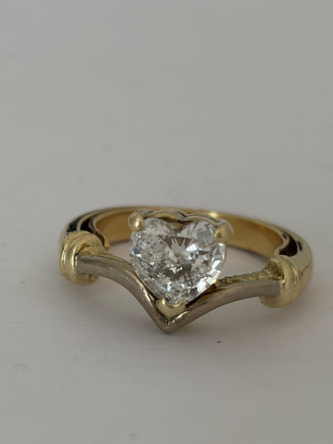 Bague 50 Duchesse - Bague en or jaune et gris 14 ct avec diamant cœur 58 Facettes LOT 8019