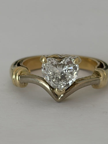 Bague 50 Duchesse - Bague en or jaune et gris 14 ct avec diamant cœur 58 Facettes LOT 8019