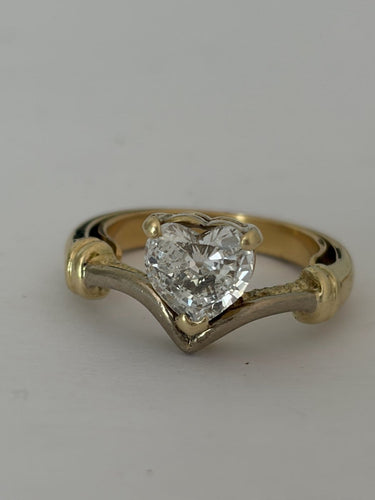 Bague 50 Duchesse - Bague en or jaune et gris 14 ct avec diamant cœur 58 Facettes LOT 8019