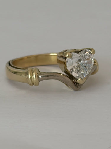 Bague 50 Duchesse - Bague en or jaune et gris 14 ct avec diamant cœur 58 Facettes LOT 8019