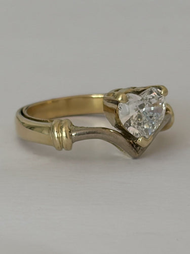Bague 50 Duchesse - Bague en or jaune et gris 14 ct avec diamant cœur 58 Facettes LOT 8019