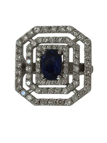 Bague 52 Bague en or gris avec saphir et diamants 58 Facettes LOT 8015