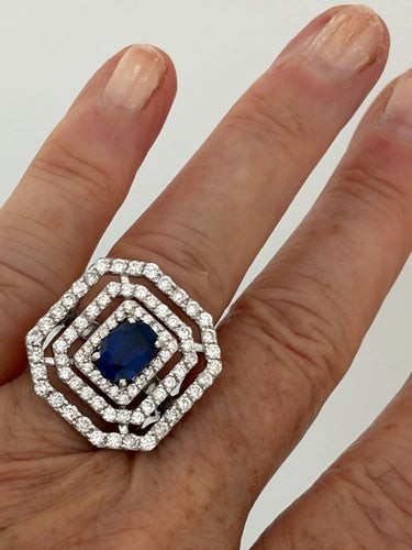 Bague 52 Bague en or gris avec saphir et diamants 58 Facettes LOT 8015