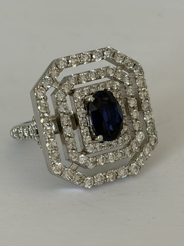 Bague 52 Bague en or gris avec saphir et diamants 58 Facettes LOT 8015