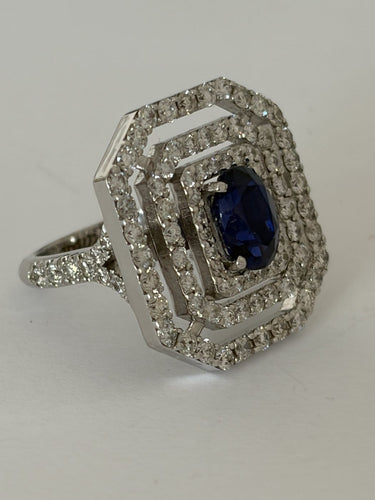 Bague 52 Bague en or gris avec saphir et diamants 58 Facettes LOT 8015