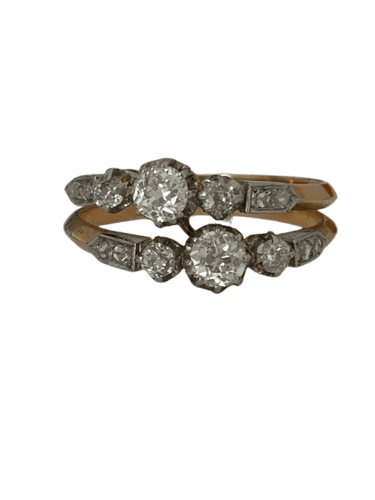 Bague 61 Bague deux anneaux en or jaune et or gris 18k diamants 58 Facettes LOT 8010