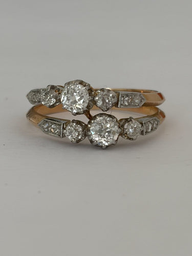 Bague 61 Bague deux anneaux en or jaune et or gris 18k diamants 58 Facettes LOT 8010