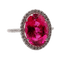 Bague marguerite vintage en or blanc 18k, tourmaline et diamants