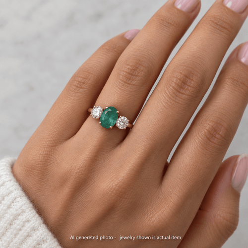 Bague 57 Bague vintage en or jaune 18 kt, émeraude et diamants 58 Facettes AN720 (00019)