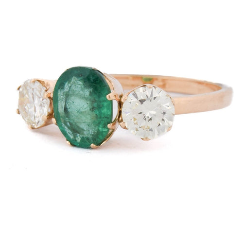 Bague 57 Bague vintage en or jaune 18 kt, émeraude et diamants 58 Facettes AN720 (00019)